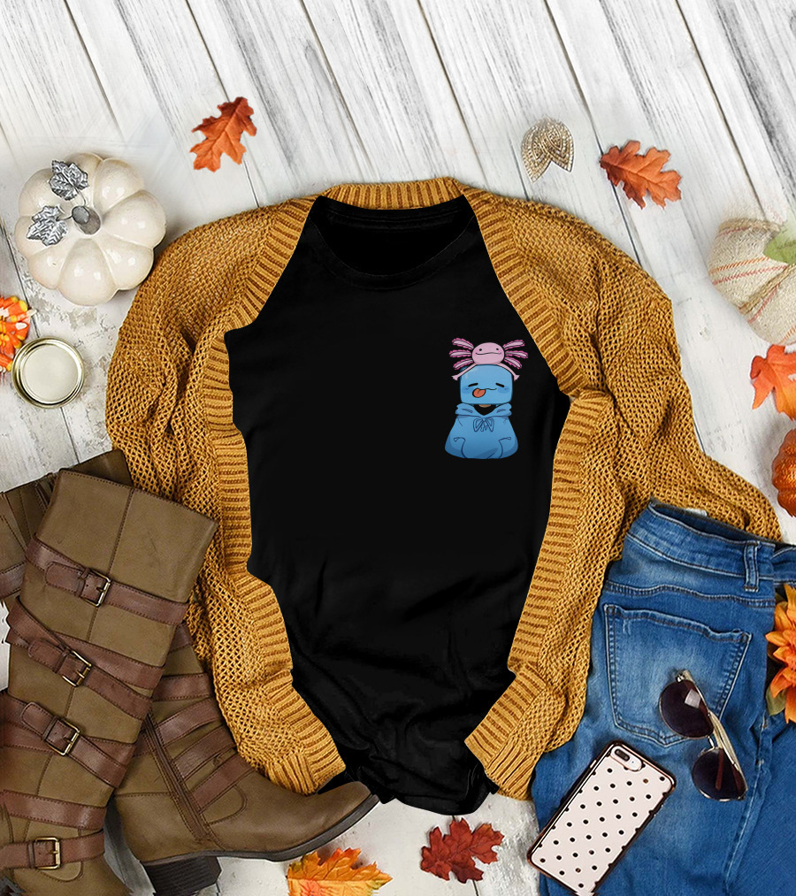 Skeppy Merch Skeppy Axolotl Cute Blue Hoodie with Pink Axolotl on Head T-Shirt