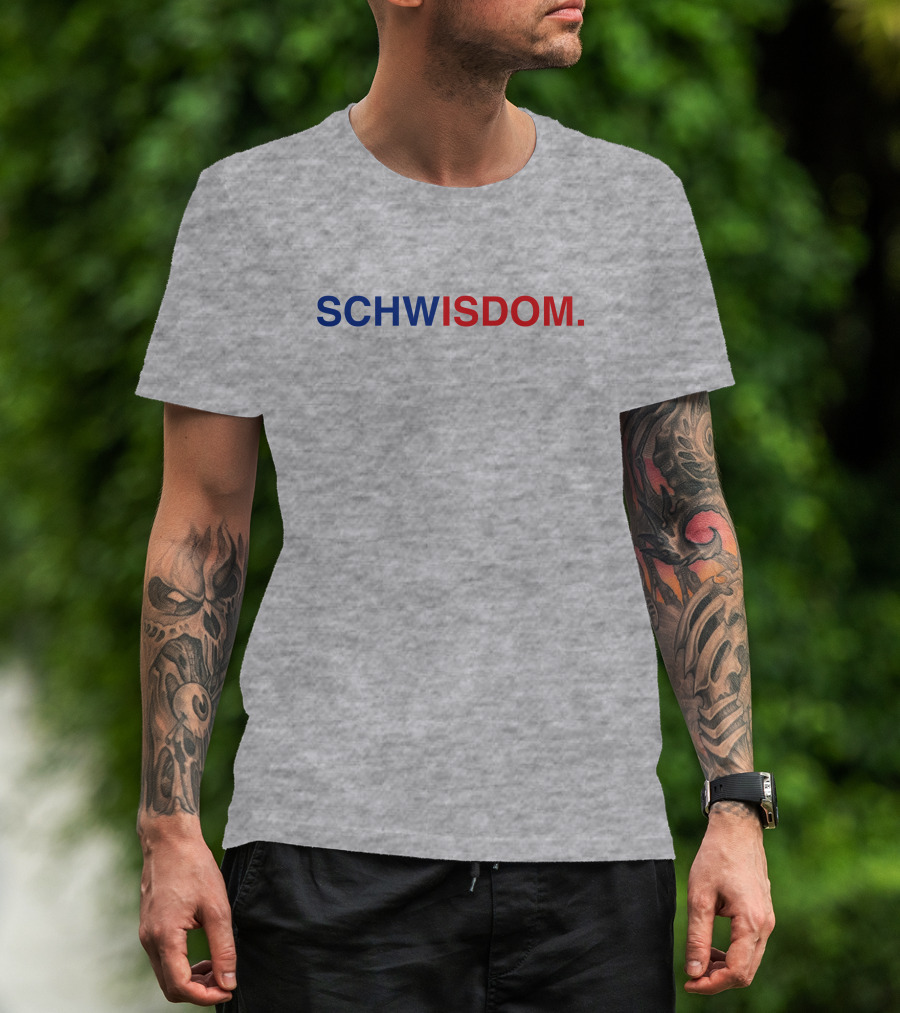 Obvious Schwisdom Bold Lettering Blue Red Grey T-Shirt