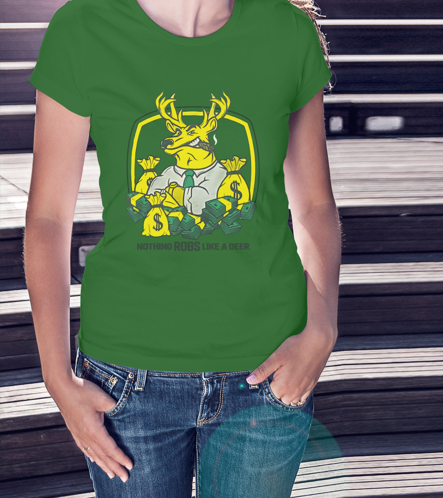 Jonah Furman Smoking Cartoon Business Deer Holding Cash Nothing Robs Like A Deer T-Shirt