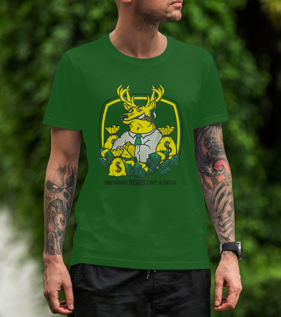 Jonah Furman Smoking Cartoon Business Deer Holding Cash Nothing Robs Like A Deer T-Shirt