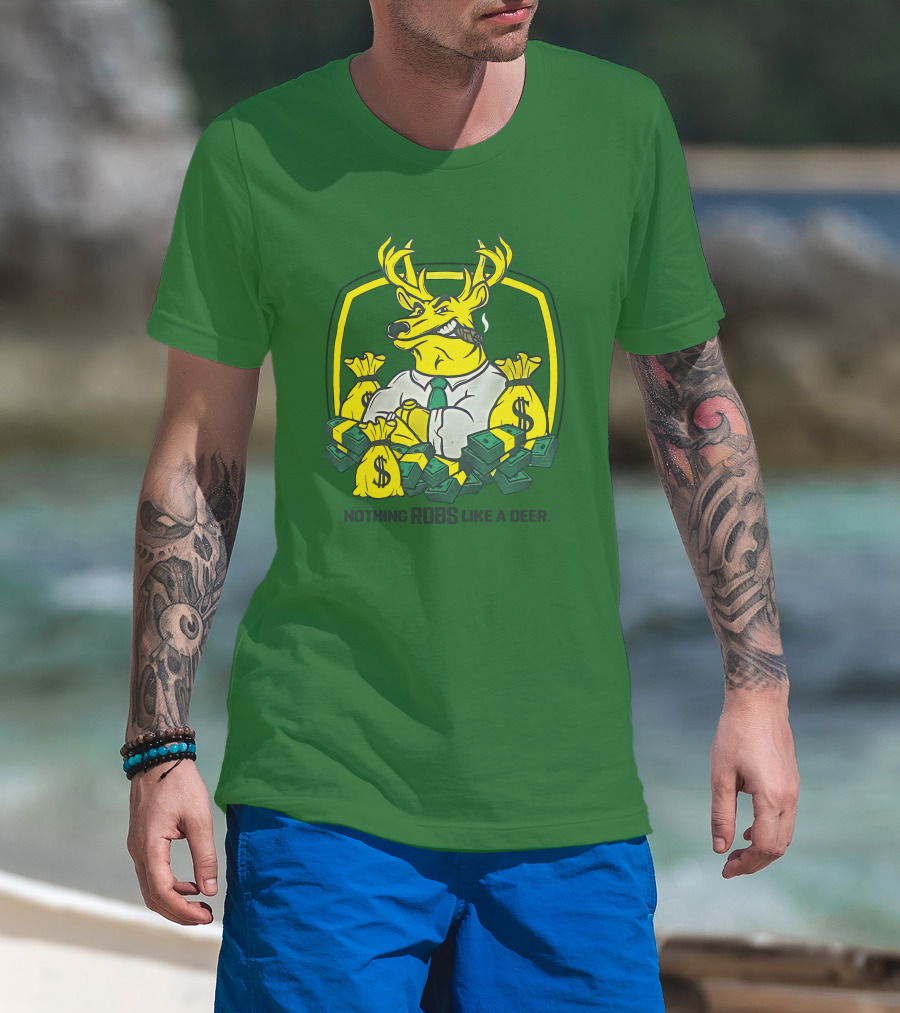 Jonah Furman Smoking Cartoon Business Deer Holding Cash Nothing Robs Like A Deer T-Shirt