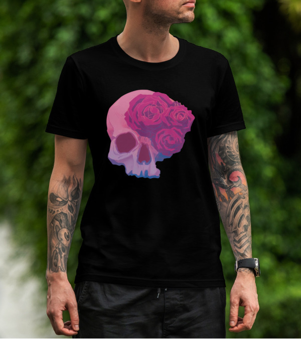 Taliesin Jaffe Pink Skull With Gothic Roses T-Shirt