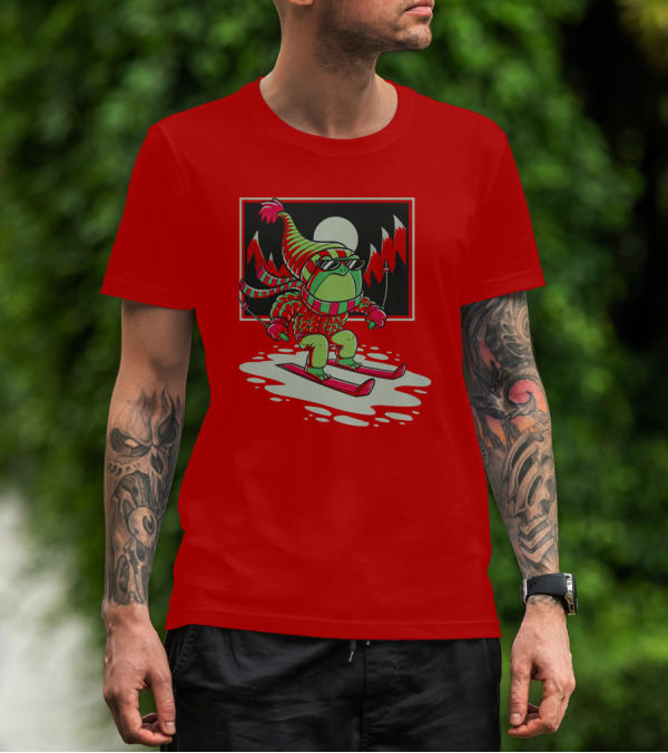 Boomerna Skifrog Merch Frog Skiing Snowy Mountains T-Shirt