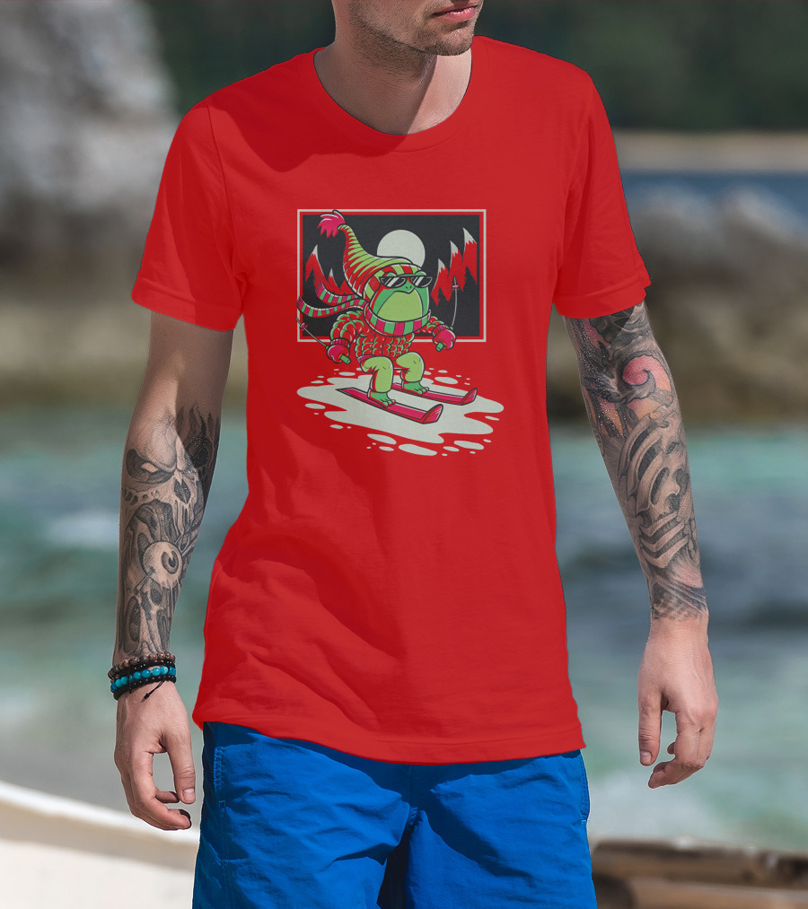 Boomerna Skifrog Merch Frog Skiing Snowy Mountains T-Shirt