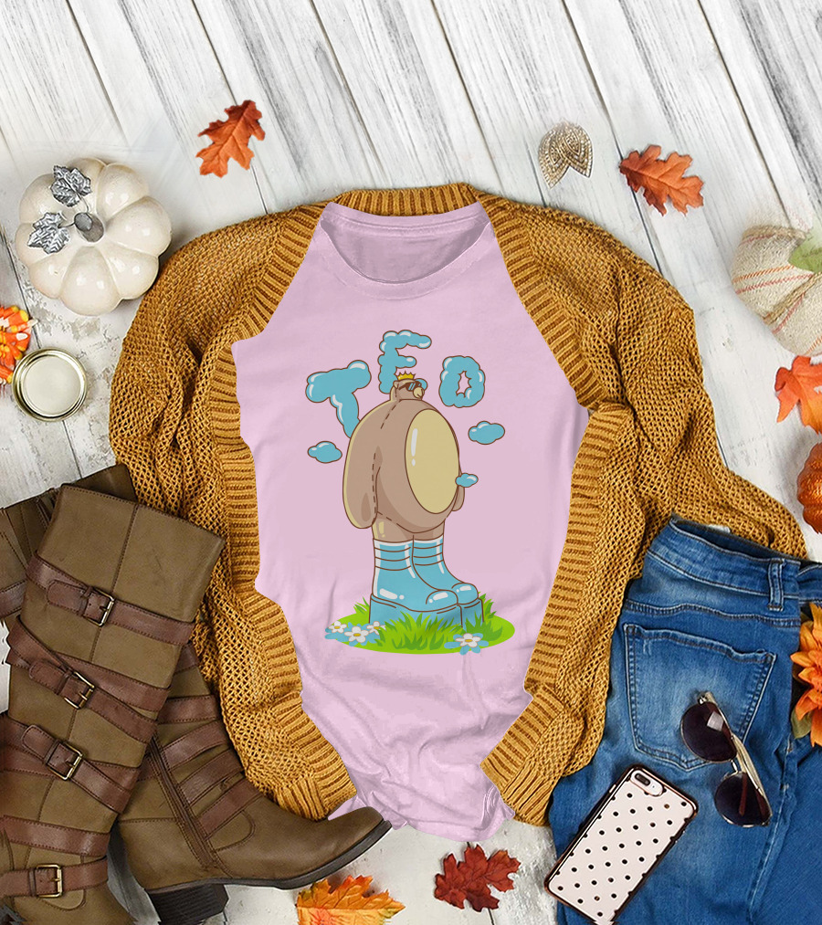 Eret Merch Ted Character with Crown and Boots Standing on Grass T-Shirt