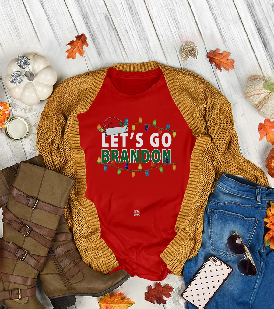 Let's Go Brandon Christmas Lights with Santa Hat T-Shirt