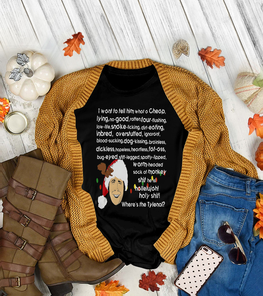 Clark Griswold Santa Hat Christmas Lights Funny Quote Adventure Vacay Holiday T-Shirt