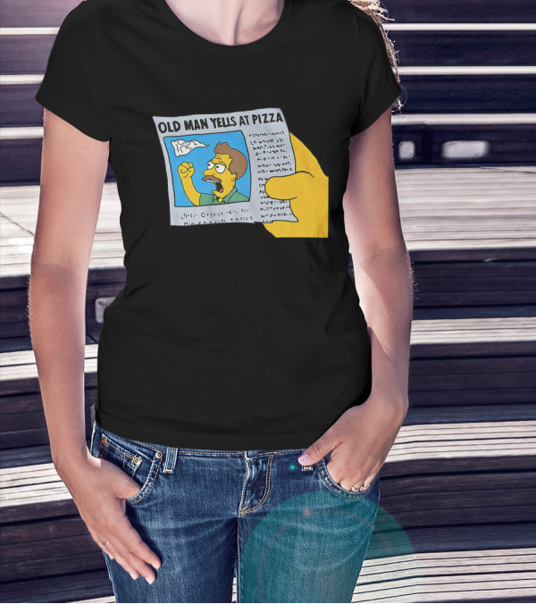 Old Man Yells At Pizza Newspaper Cartoon Parody Pizzamas Merch T-Shirt