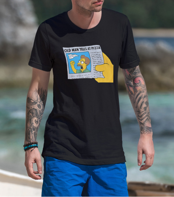 Old Man Yells At Pizza Newspaper Cartoon Parody Pizzamas Merch T-Shirt