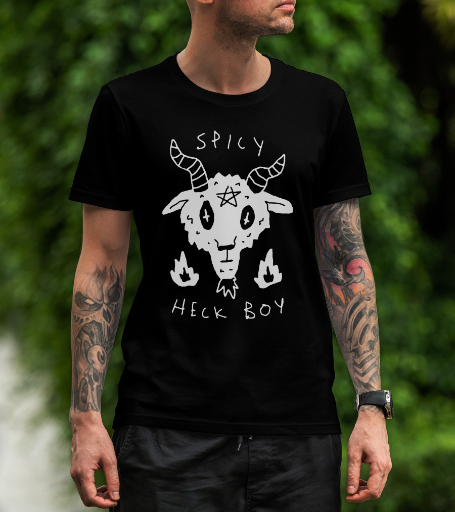Spicy Heck Boy Goat With Pentagram And Flames T-Shirt