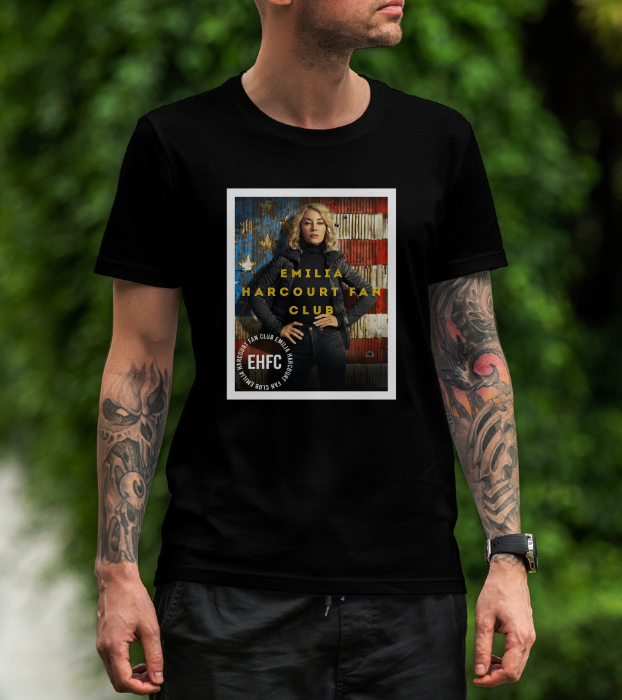 Emilia Harcourt Fan Club EHFC Vintage American Flag Background T-Shirt
