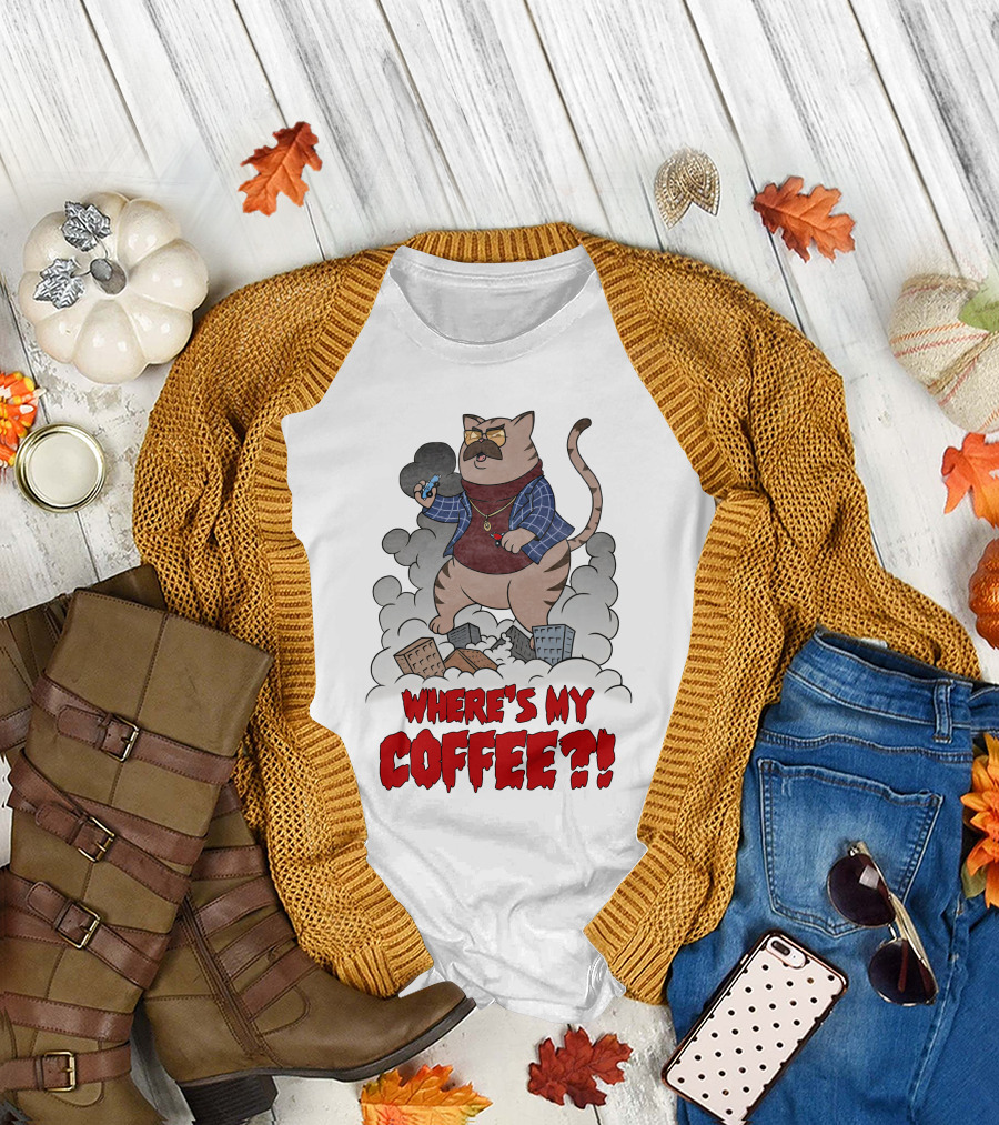 Catzilla Where's My Coffee Bowtie Flannel Smoking Pipe T-Shirt