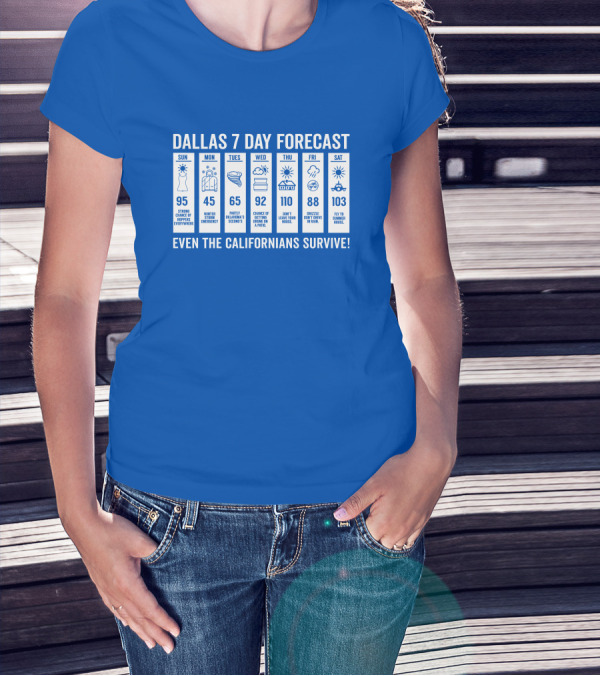 Dallas 7 Day Forecast Weather Parody Even The Californians Survive Bullzerk Merch T-Shirt