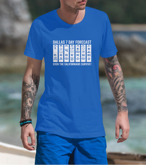 Dallas 7 Day Forecast Weather Parody Even The Californians Survive Bullzerk Merch T-Shirt