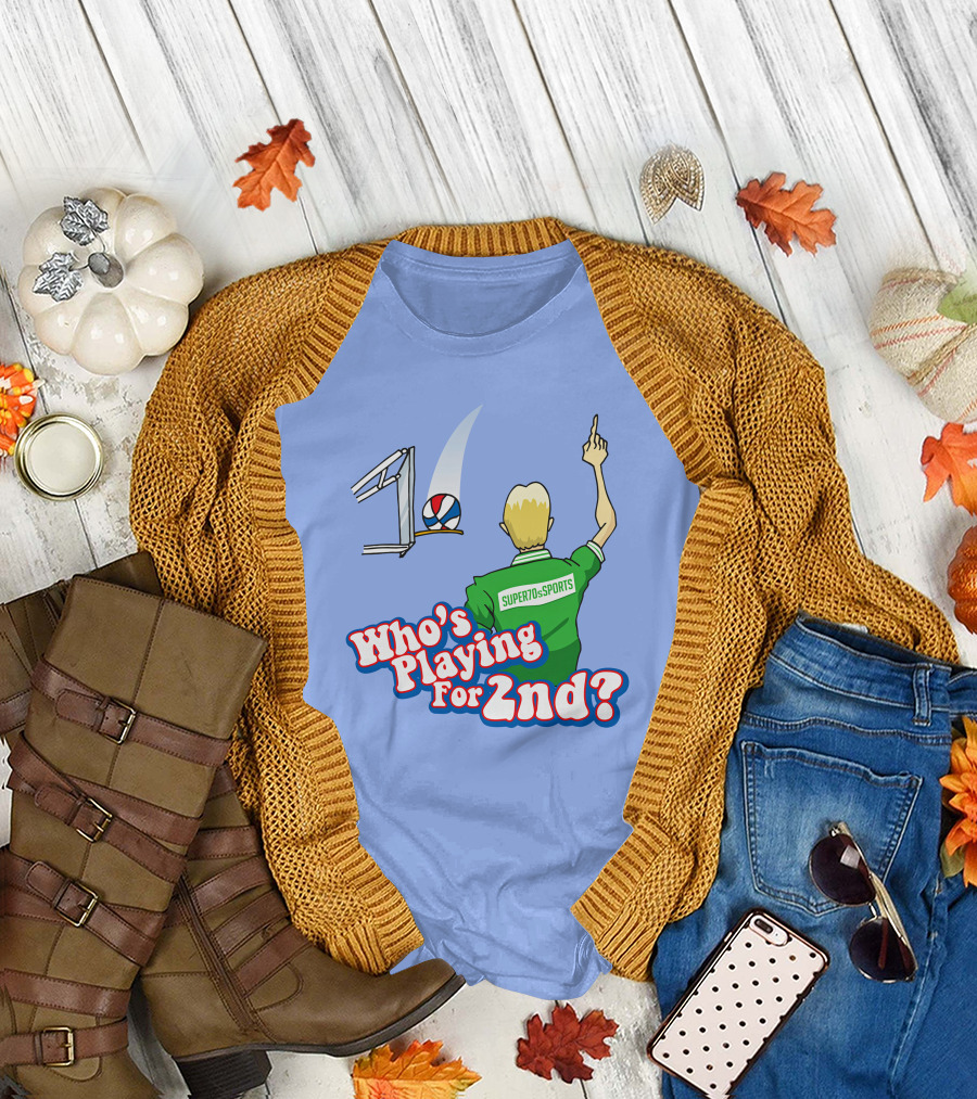 Super70s Sports Who's Playing For 2nd Volleyball Player Gesture T-Shirt