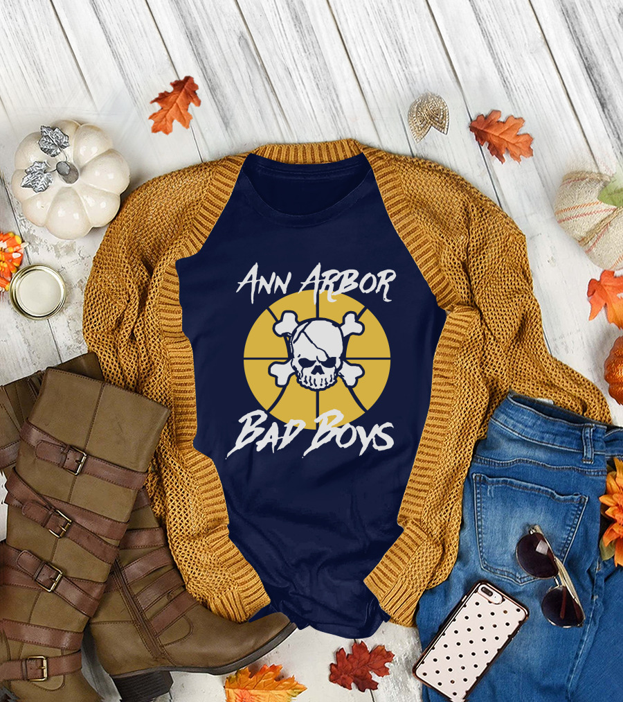 Ann Arbor Bad Boys Skull Basketball Juwan Howard Blue By Ninety Shop T-Shirt