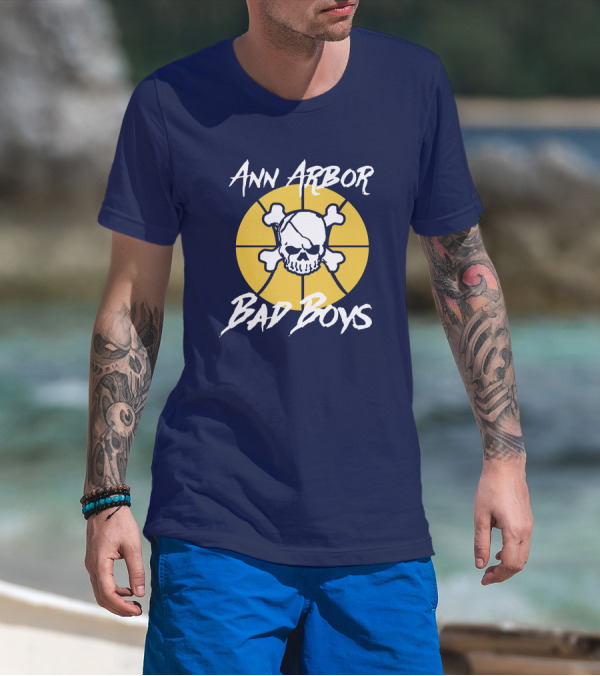 Ann Arbor Bad Boys Skull Basketball Juwan Howard Blue By Ninety Shop T-Shirt