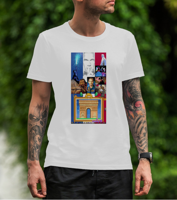 France Pixel Art Featuring Netflix And Twitch Icons With Arc De Triomphe T-Shirt