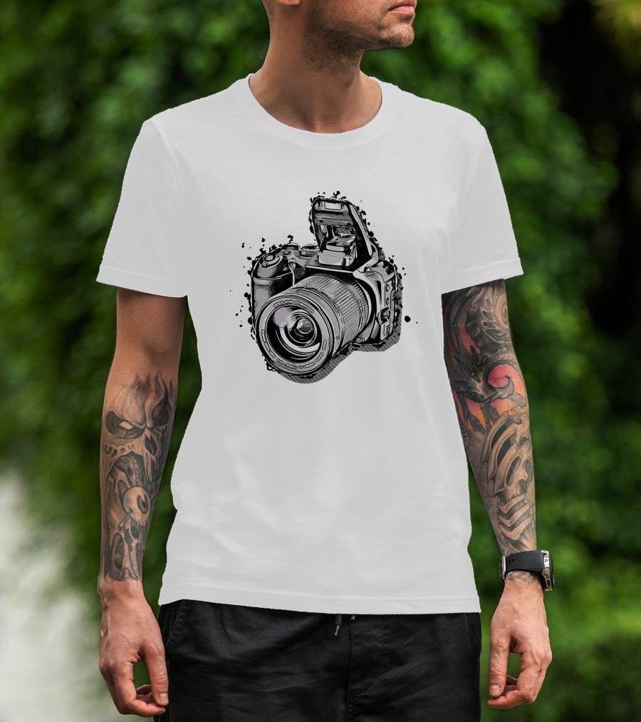 Nikon Camera Black White Splatter T-Shirt