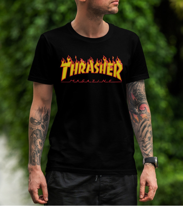 Men Thrasher Flame Magazine Classic Yellow T-Shirt
