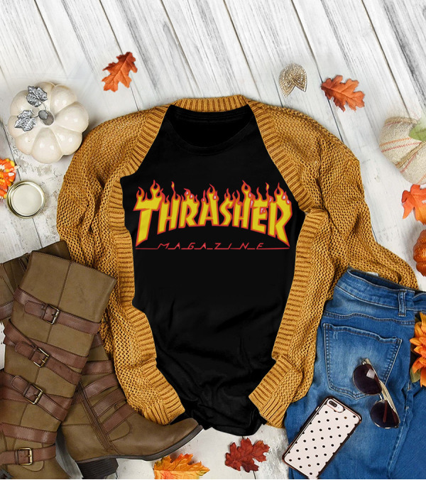 Men Thrasher Flame Magazine Classic Yellow T-Shirt