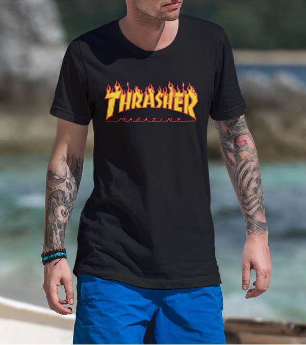 Men Thrasher Flame Magazine Classic Yellow T-Shirt