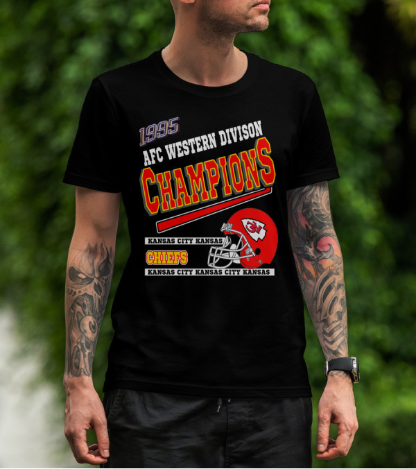 1995 AFC Western Division Champions Kansas City Kansas Chiefs Football Helmet T-Shirt