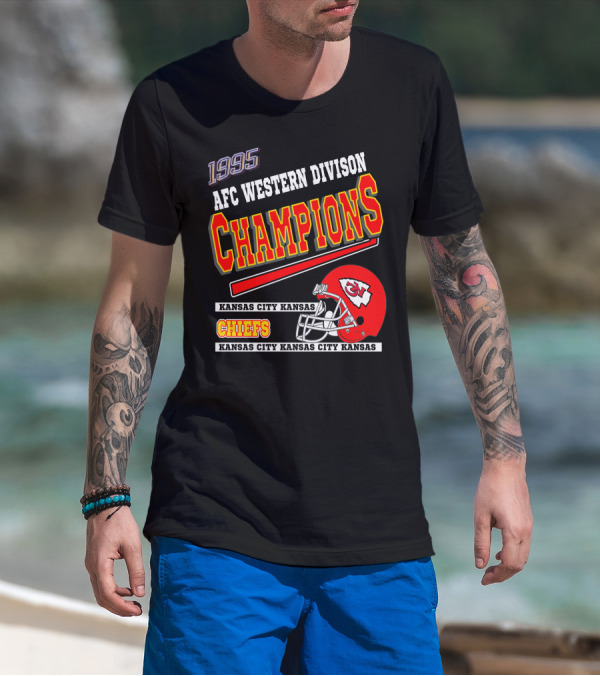 1995 AFC Western Division Champions Kansas City Kansas Chiefs Football Helmet T-Shirt