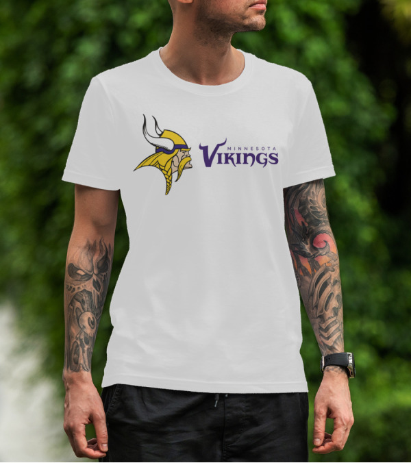 Minnesota Vikings Football Team Logo With Viking Helmet And Braided Beard T-Shirt