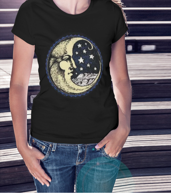 Vintage Celestial MoonMan With Stars And Face T-Shirt