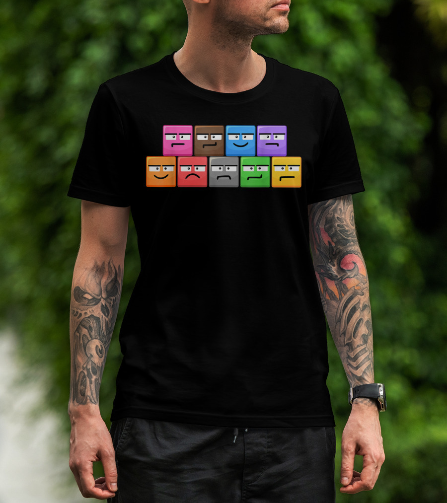Cliffside Chaos Emoji Blocks Faces T-Shirt