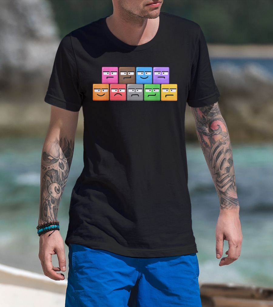 Cliffside Chaos Emoji Blocks Faces T-Shirt