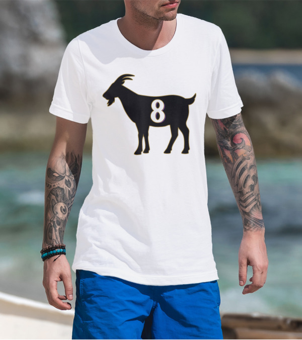 GOAT 8 Baltimore Football Maryland Raven Nation Black Goat Silhouette With Number 8 T-Shirt