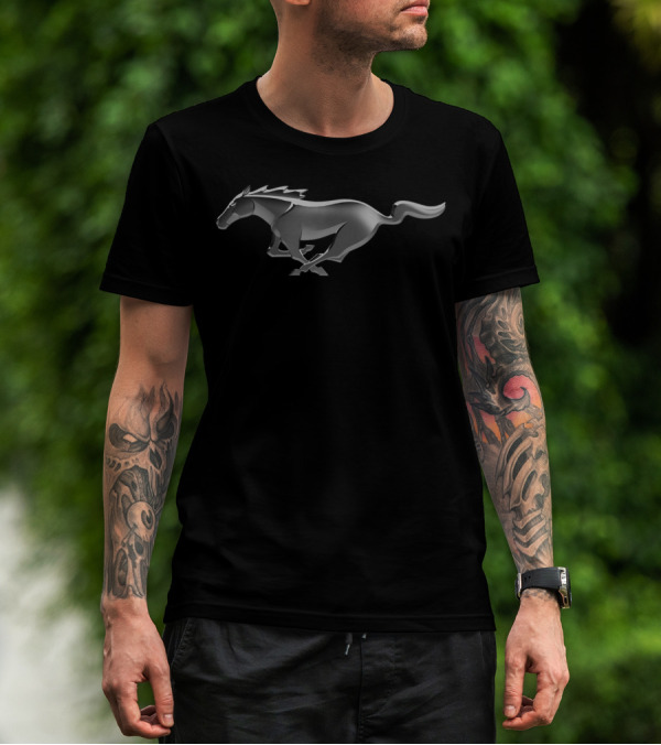 Mustang Silver Galloping Pony Emblem T-Shirt