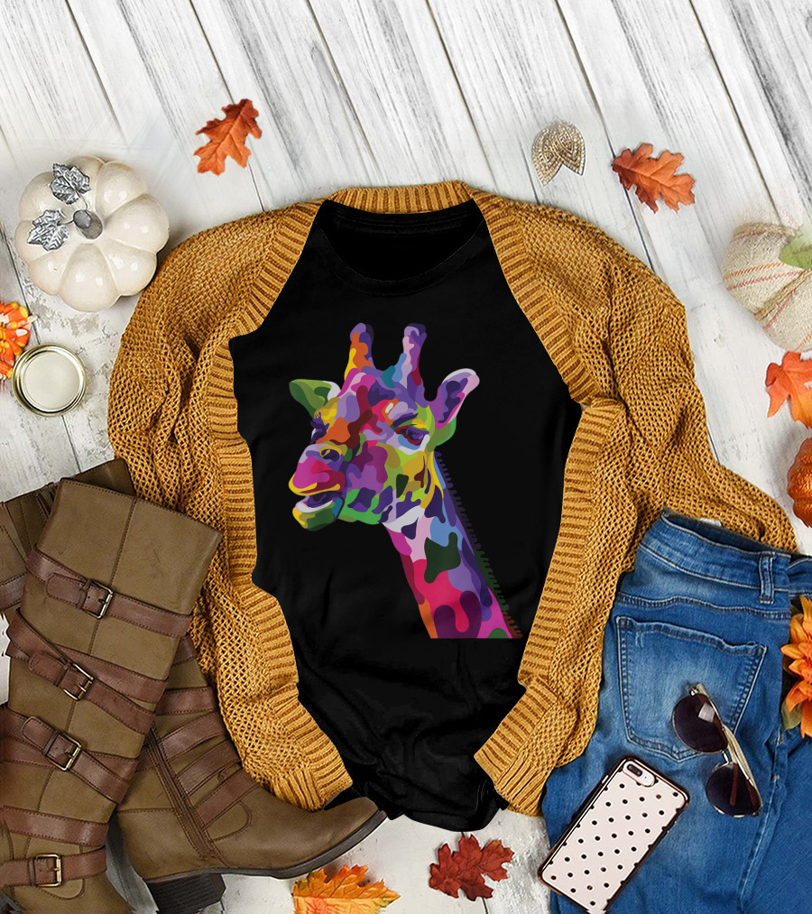 Giraffe Support Colorful Psychedelic T-Shirt