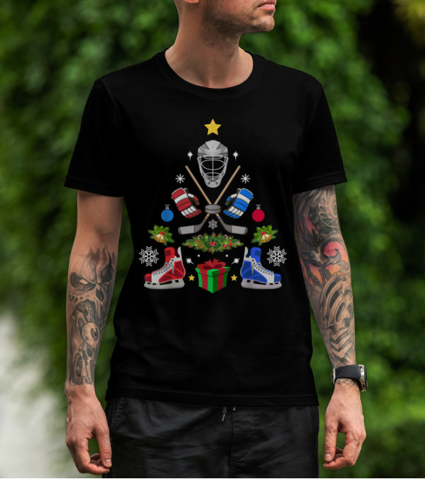 Ice Hockey Christmas Tree Ornaments With Helmets Skates And Sticks T-Shirt