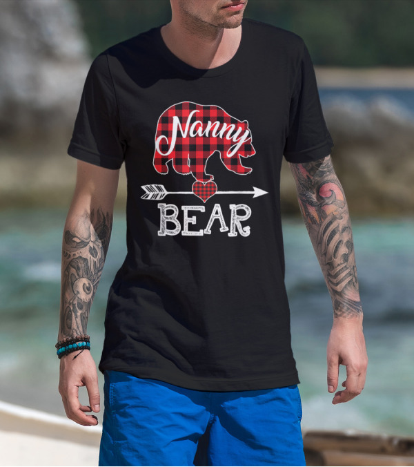 Nanny Bear Plaid Heart Arrow Buffalo Christmas T-Shirt