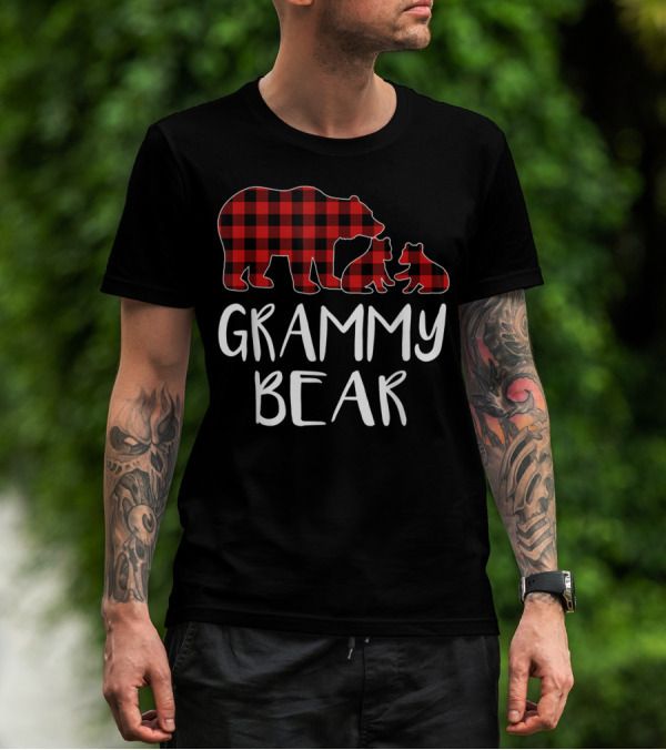 Grammy Bear Red Plaid Two Cubs Matching Buffalo T-Shirt