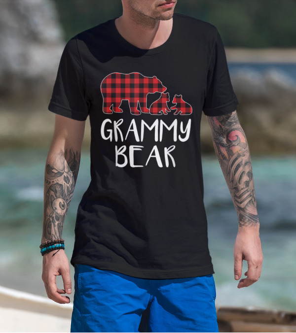 Grammy Bear Red Plaid Two Cubs Matching Buffalo T-Shirt
