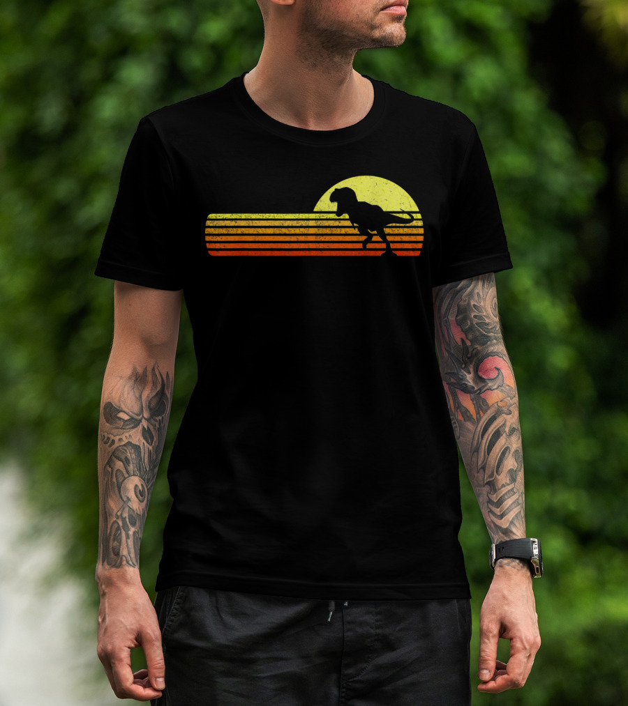 Retro Sunset Tyrannosaurus Rex Dinosaur Paleontology Science T-Shirt