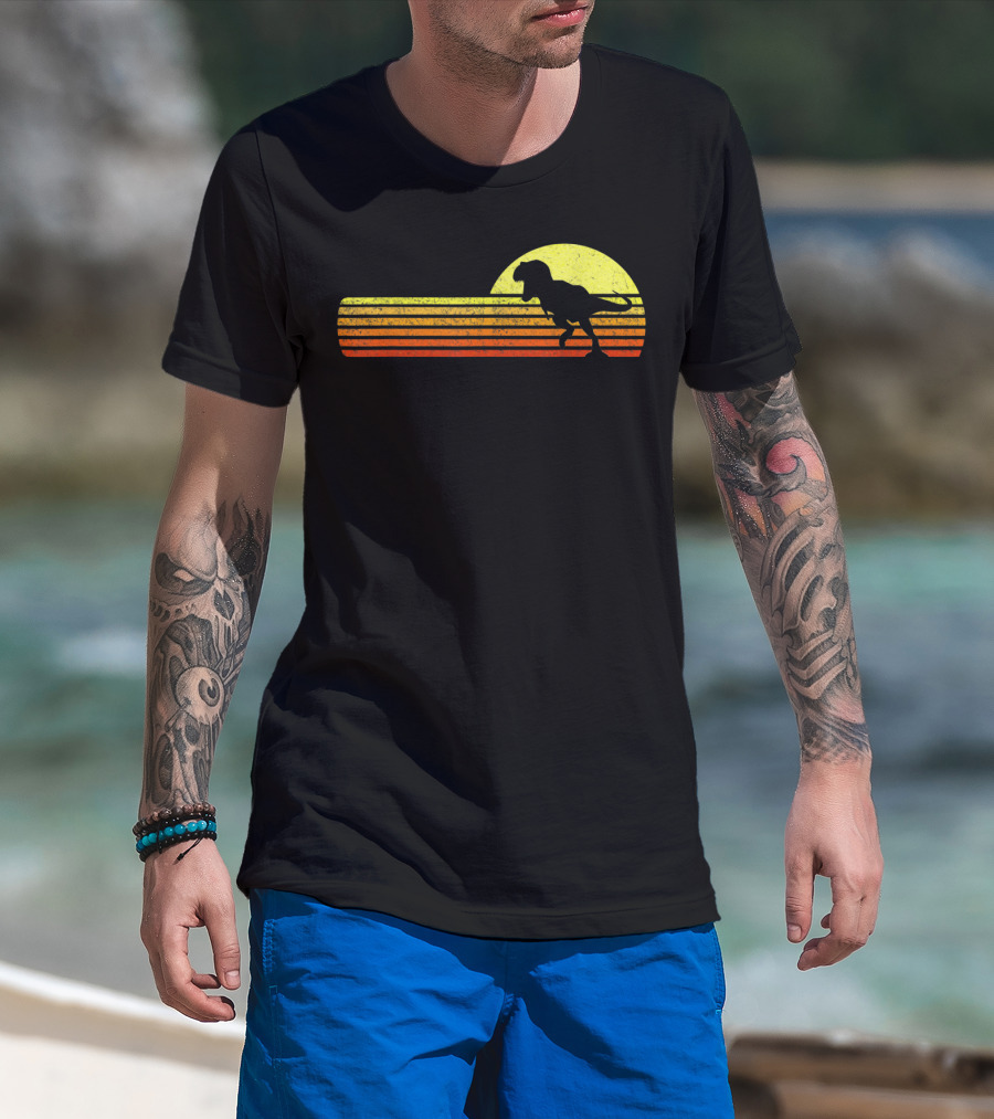Retro Sunset Tyrannosaurus Rex Dinosaur Paleontology Science T-Shirt