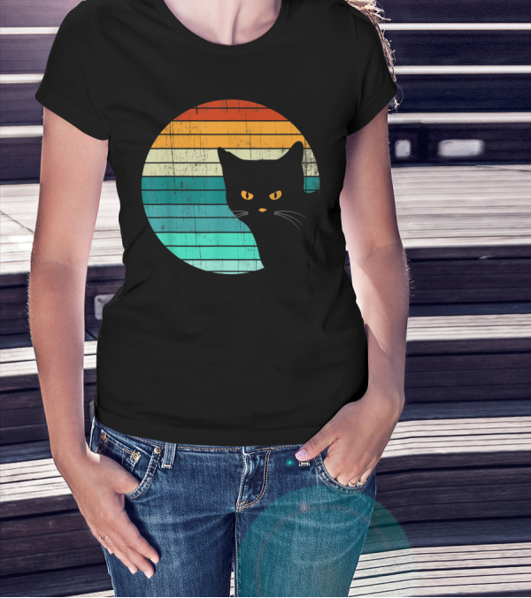 Unique Vintage Kitten Kitty Cat Retro Sunset Stripes T-Shirt