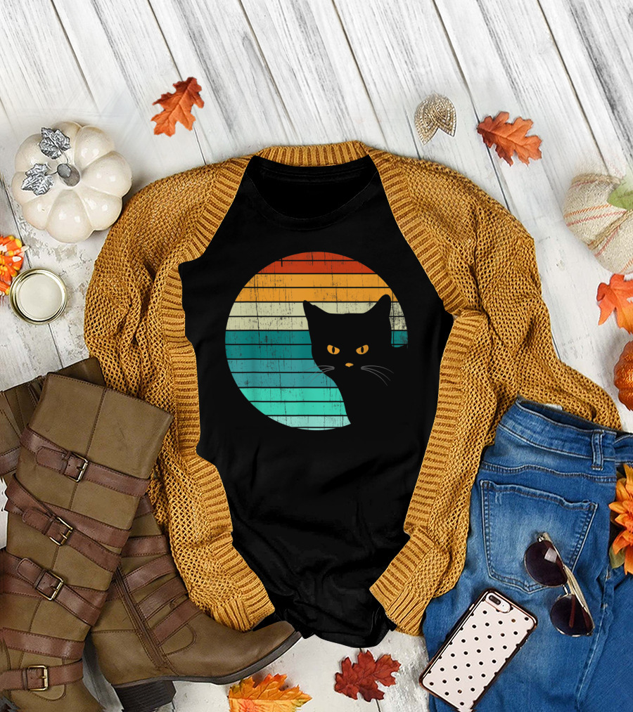 Unique Vintage Kitten Kitty Cat Retro Sunset Stripes T-Shirt