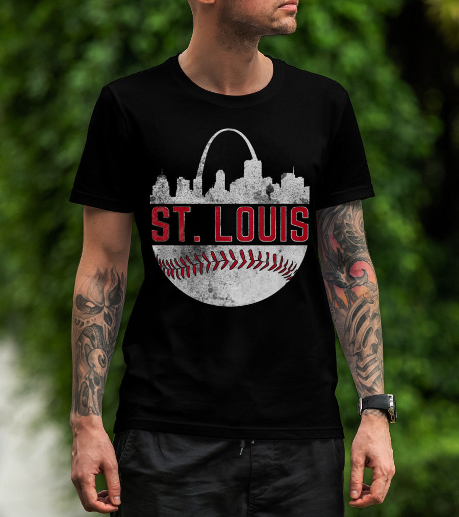 St Louis Vintage City Skyline Baseball Arch T-Shirt