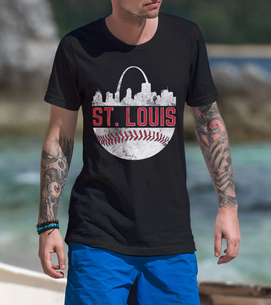 St Louis Vintage City Skyline Baseball Arch T-Shirt