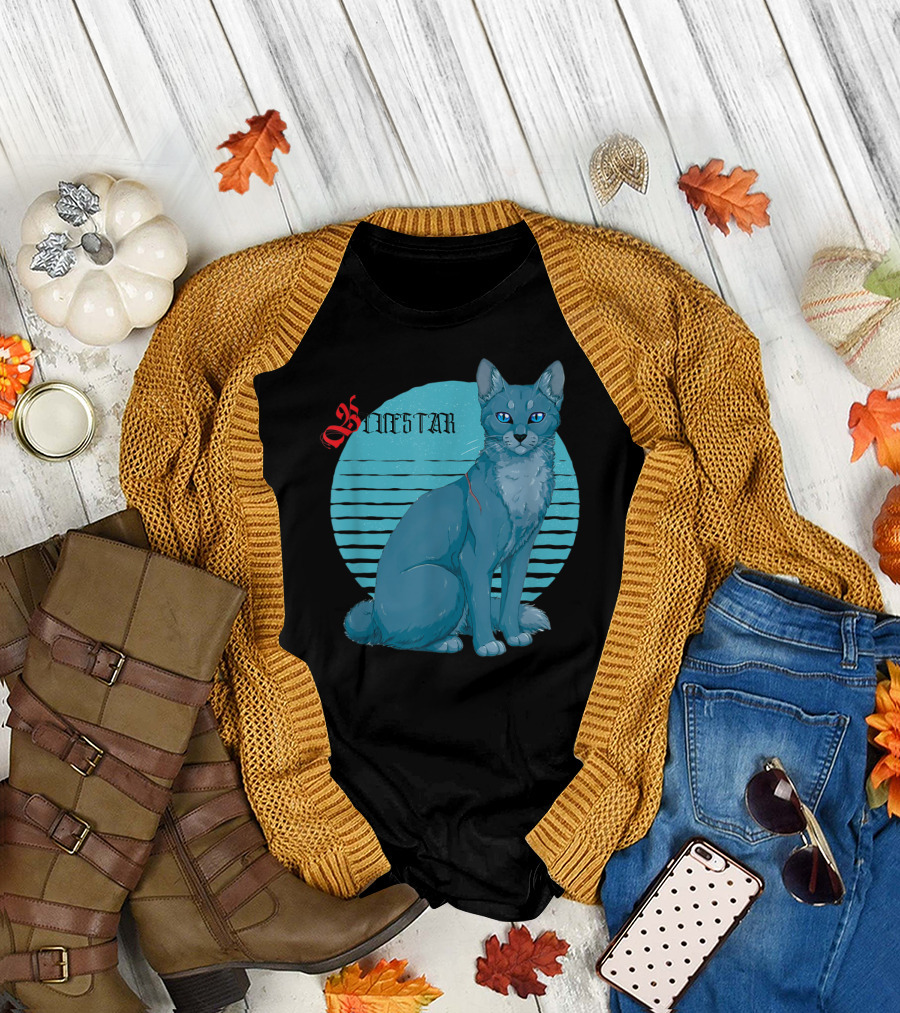 Bluestar Warrior Cats with Blue Striped Circle Background T-Shirt