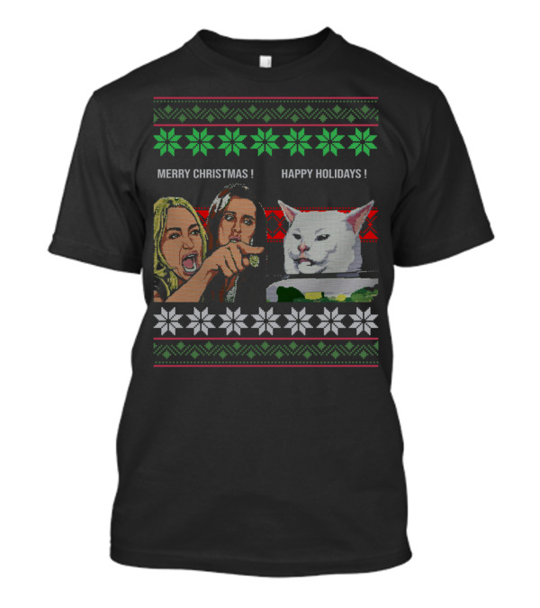 Merry Christmas Happy Holidays Yelling At A Cat Meme T-Shirt