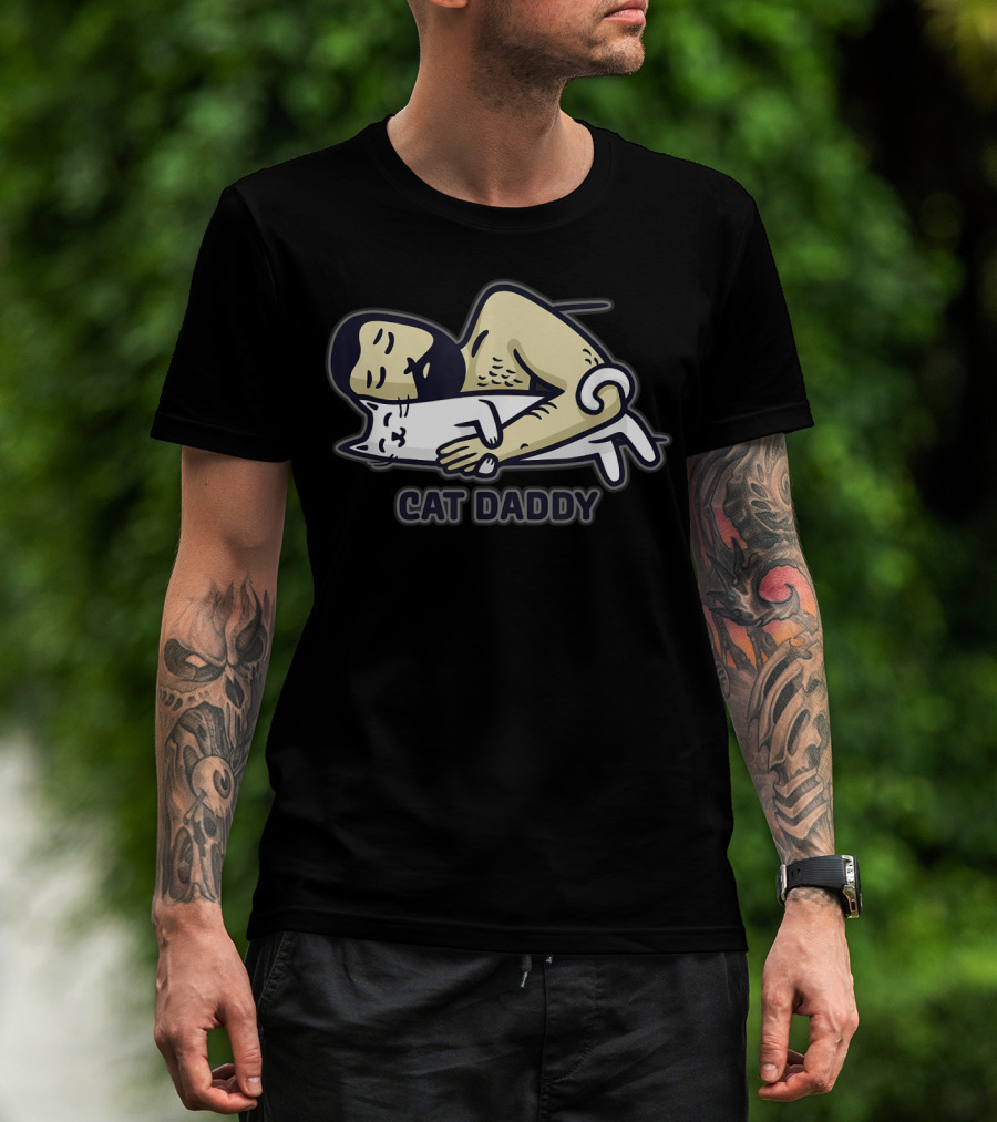 Cat Daddy Sleeping Man Hugging Cat T-Shirt