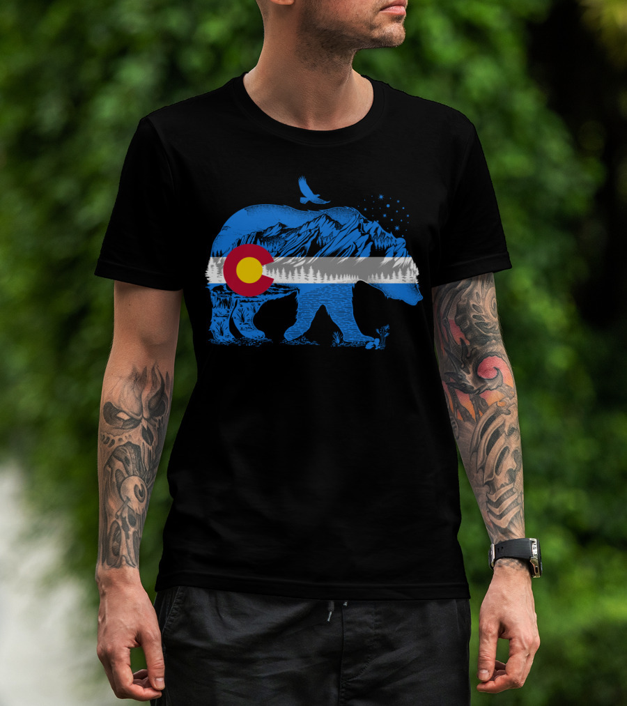 Colorado Bear Flag Mountains Landscape With Eagle T-Shirt