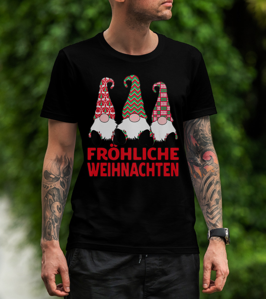 Fröhliche Weihnachten German Nordic Gnomes Pattern Trio T-Shirt